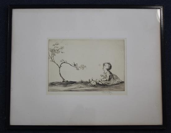 Eileen Alice Soper (1905-1990) Child and songbird, 6.5 x 9.5in.